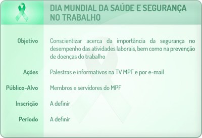 Dia Mundial da Saúde e Segurança no Trabalho