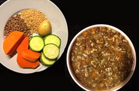 Sopa de Lentilha com Chuchu e Carne